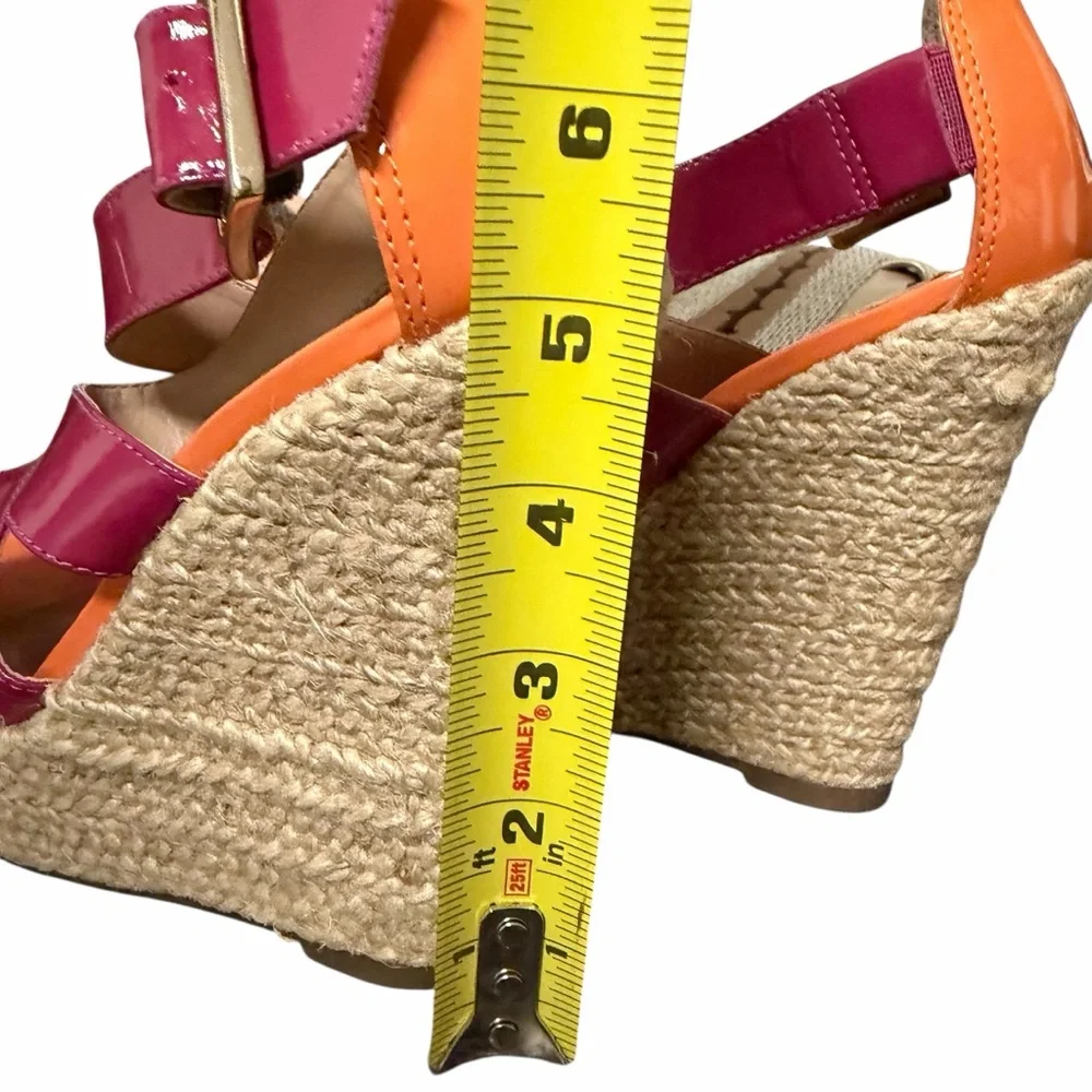 SCHUTZ Pink Orange Patent Leather Wedge Platform Espadrille‎ Sandals Womens 5